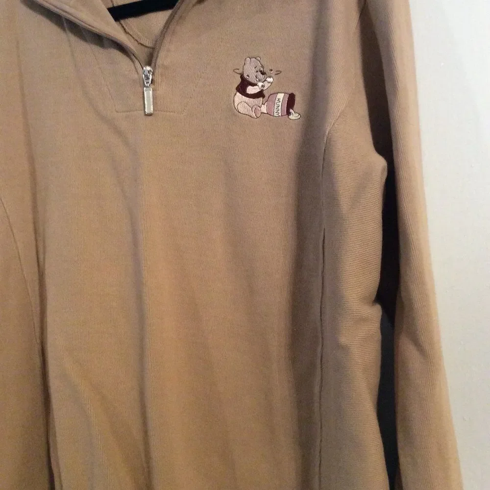Disneyland Disney Winnie the Pooh partial zip collar long sleeve shirt XL mens